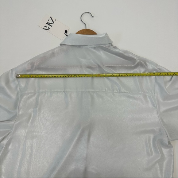 NWT / S/ ZARA Flowy Oversized Shimmer White  Pearl blouse button down shirt - Picture 9 of 16